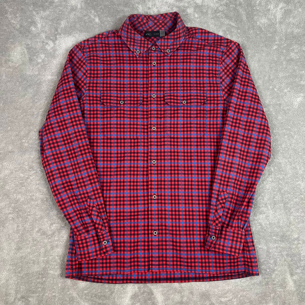 Kjus‎ Circle Shirt Mens 50/M Red Black Plaid Button Down Long Sleeve Outdoor